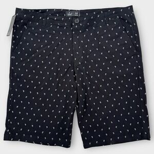 Public Record Shorts Mens 40 Palm Tree Print Black Casual Chino AOP‎ NWT
